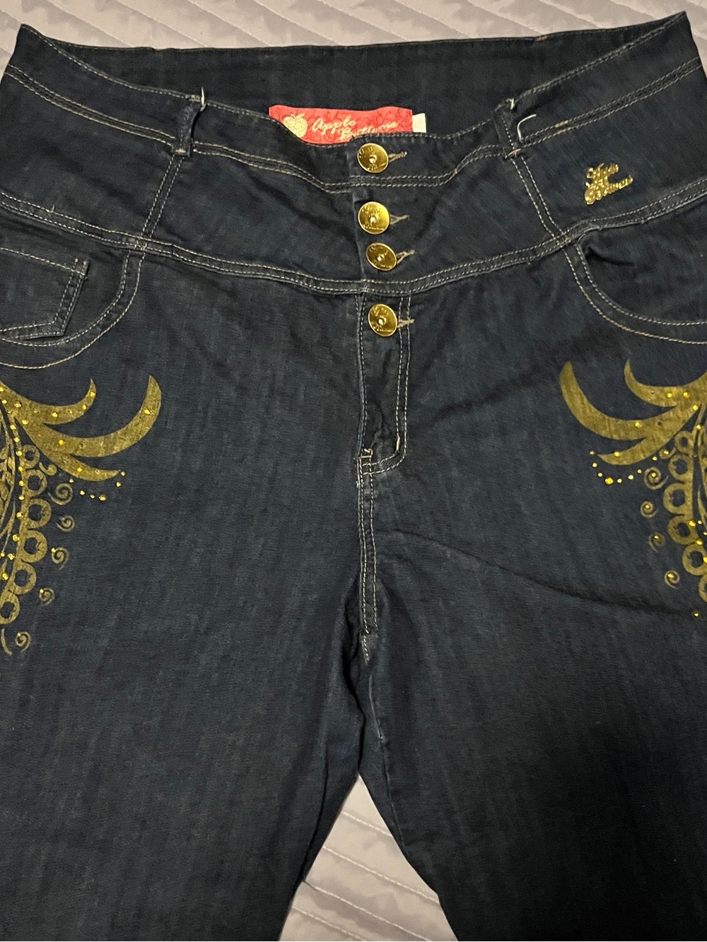Women's Size 20 Apple Bottom  Blue Embroidered Jeans with Gold Accents